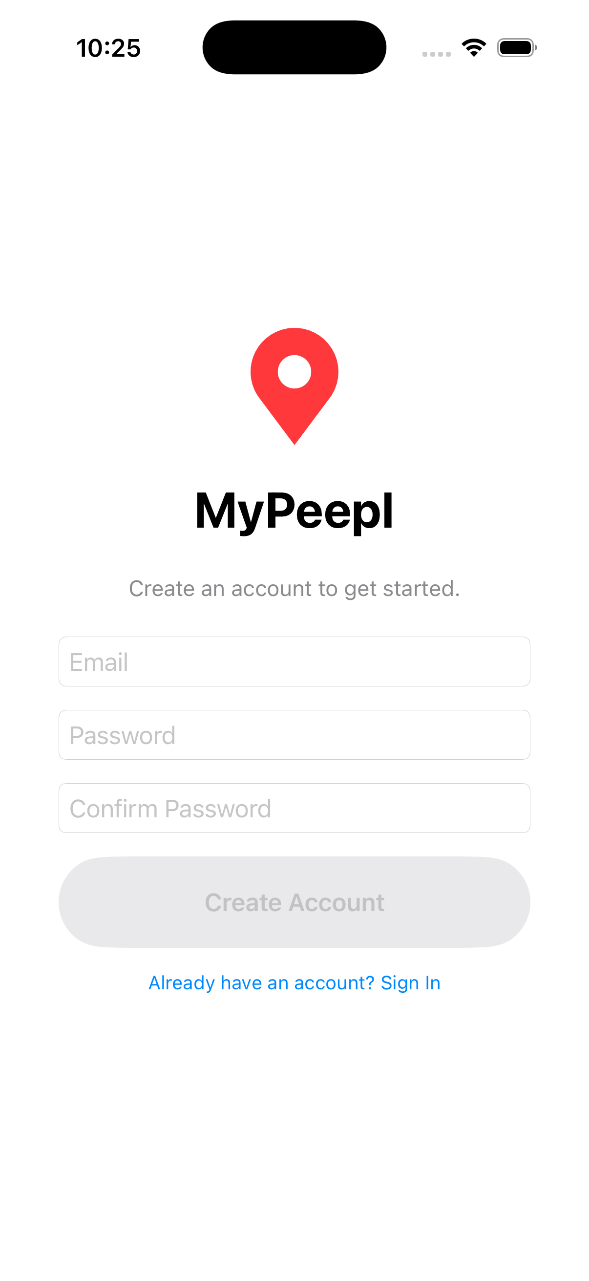 Sign Up screen