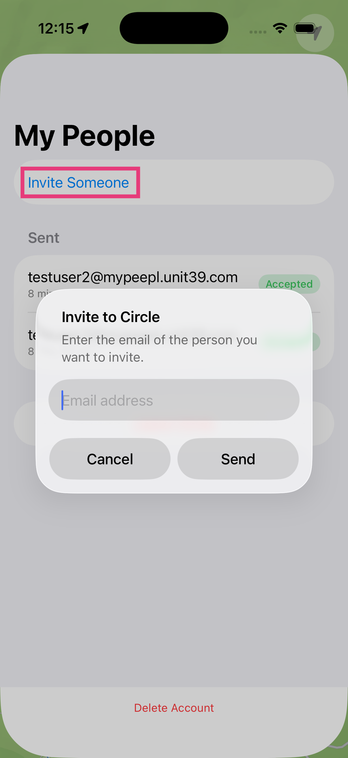 Invite People screen