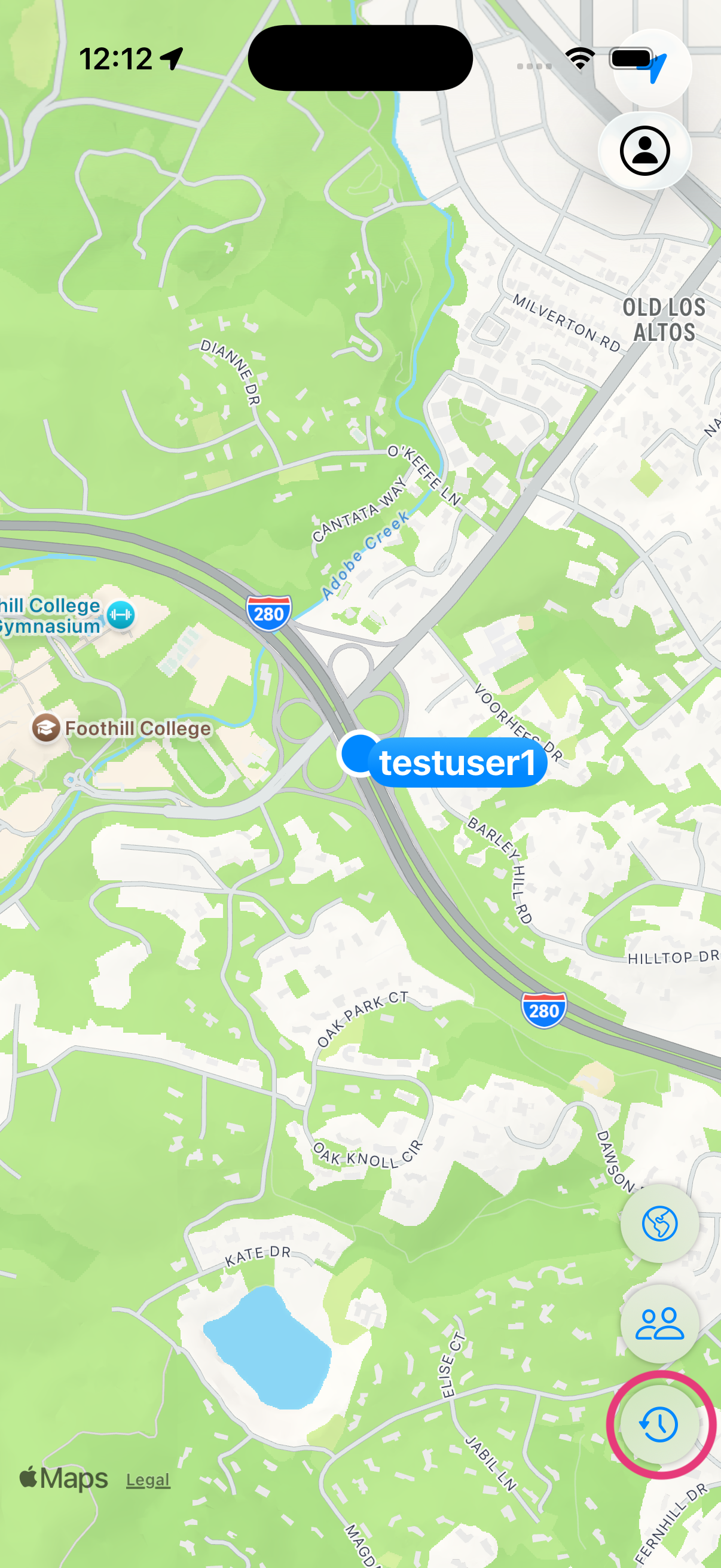 Live Map screen