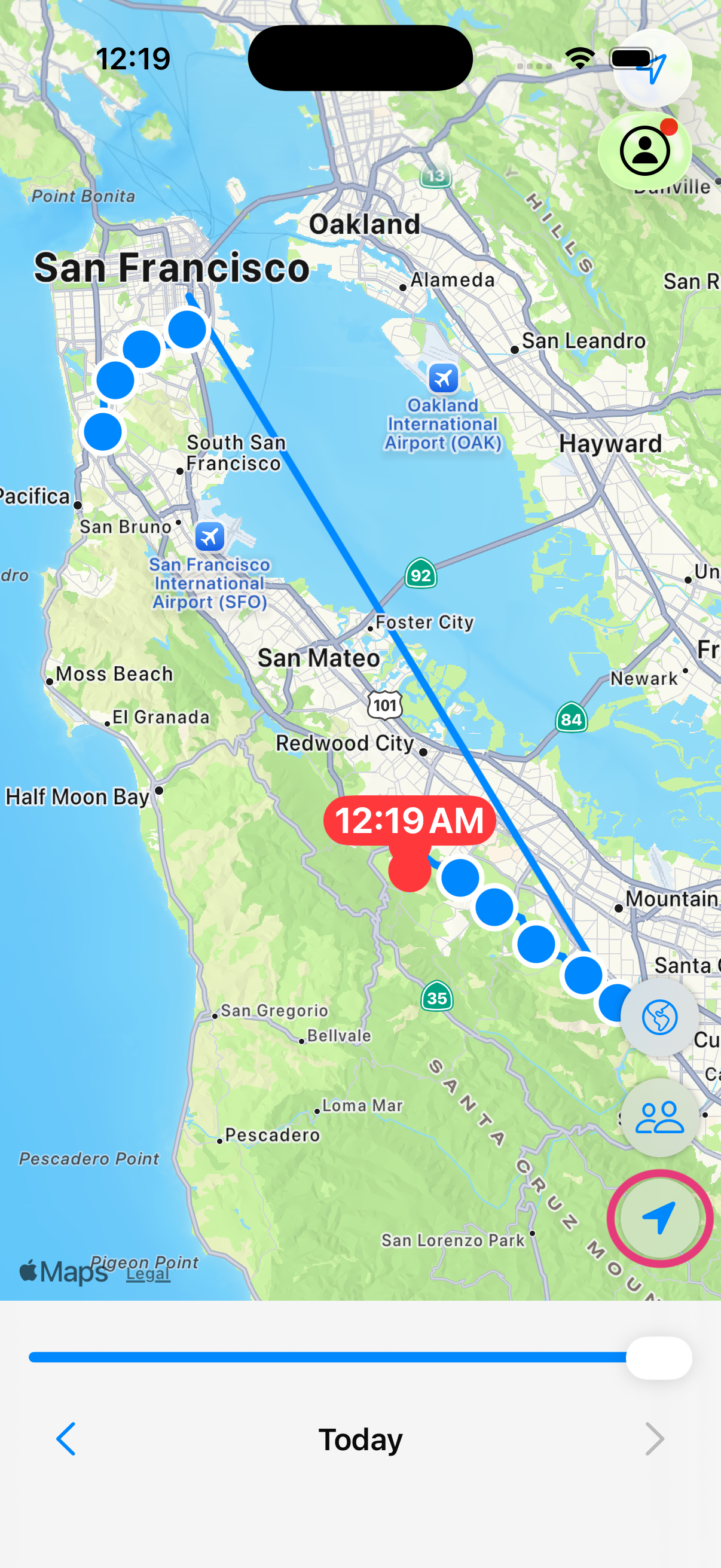 Location History screen
