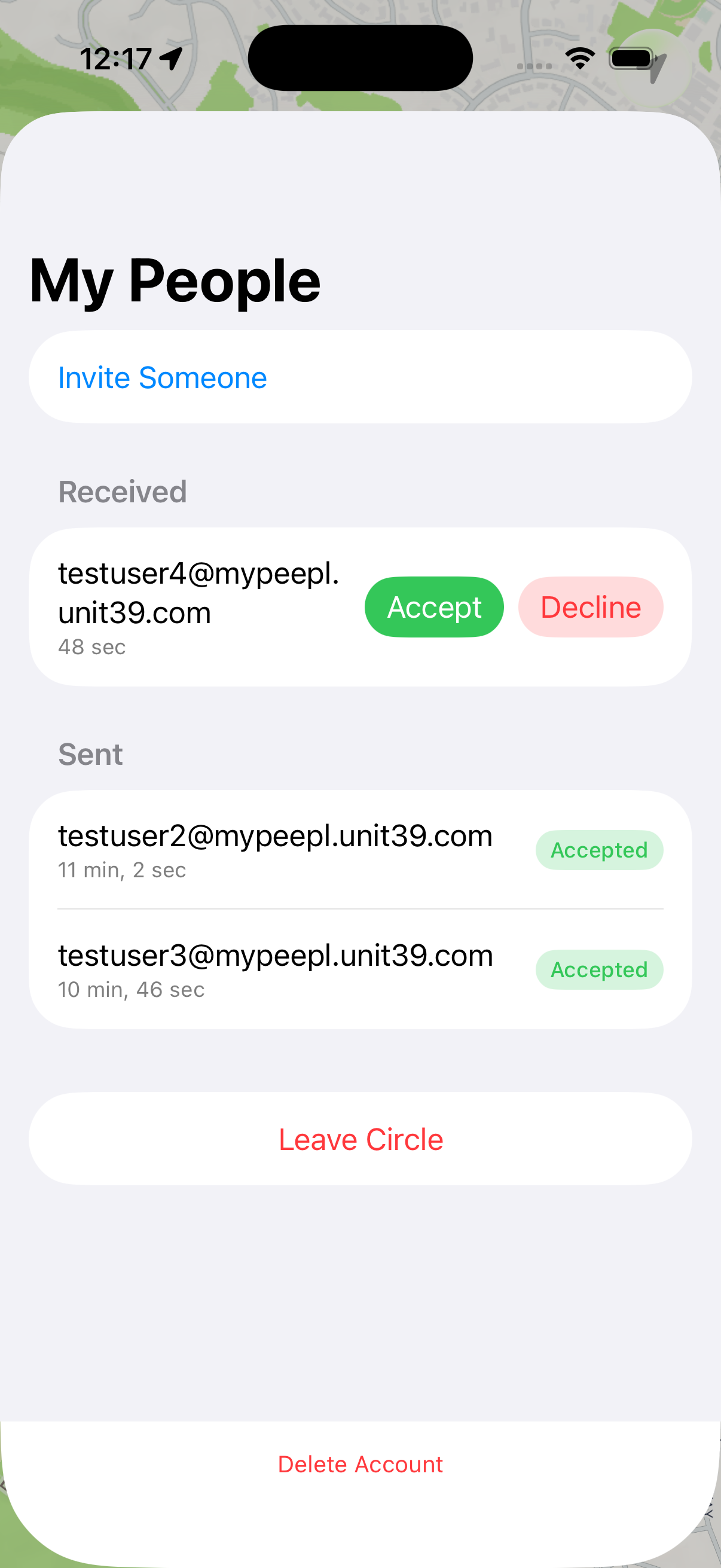 Manage Invitations screen