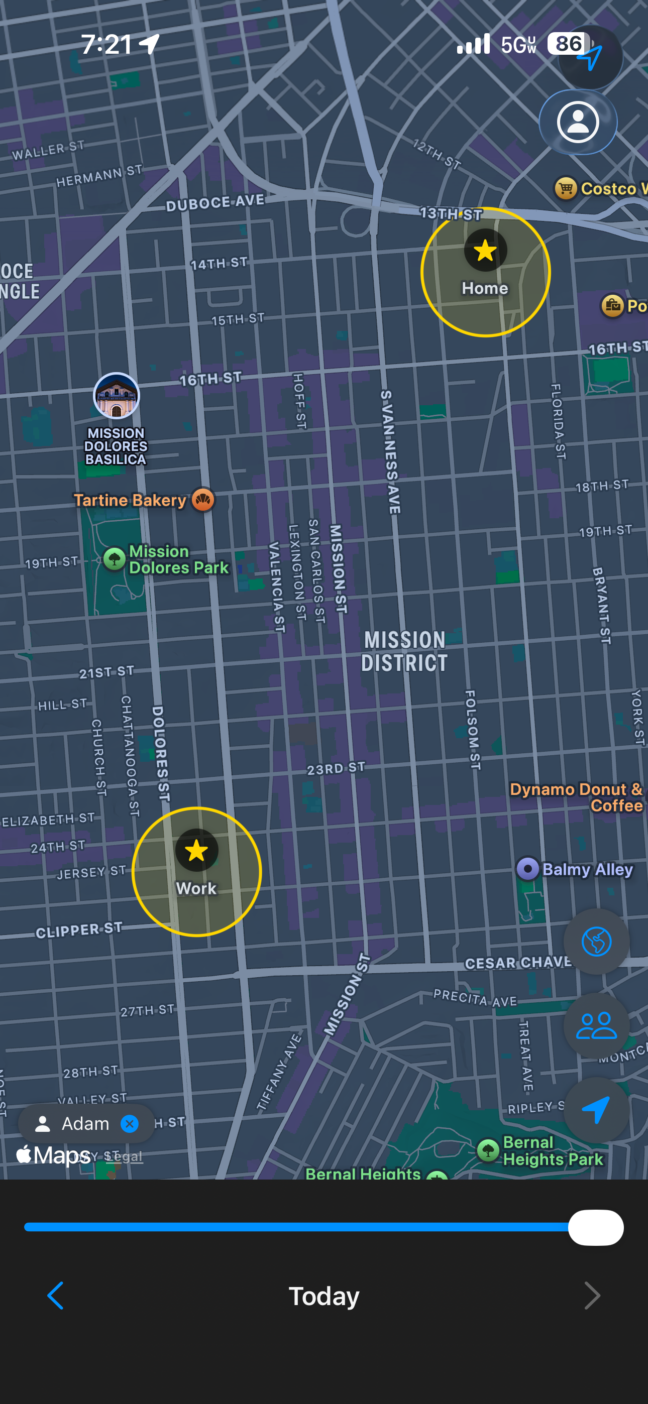 Favorite Locations screen